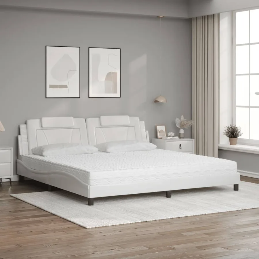 Lit Viana avec matelas blanc 200x200 cm similicuir - 3