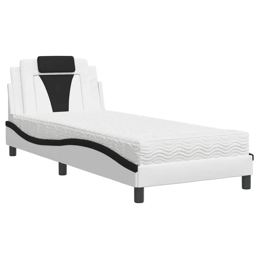 Lit Viana avec matelas blanc et noir 90x200 cm similicuir - 2