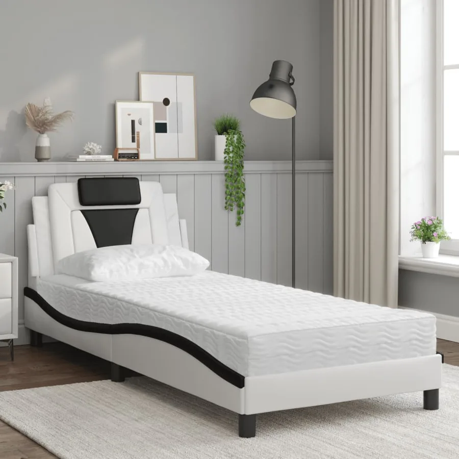Lit Viana avec matelas blanc et noir 90x200 cm similicuir - 3
