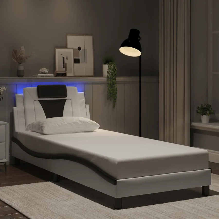 Cadre de lit Viana avec LED sans matelas blanc et noir 80x200 cm
