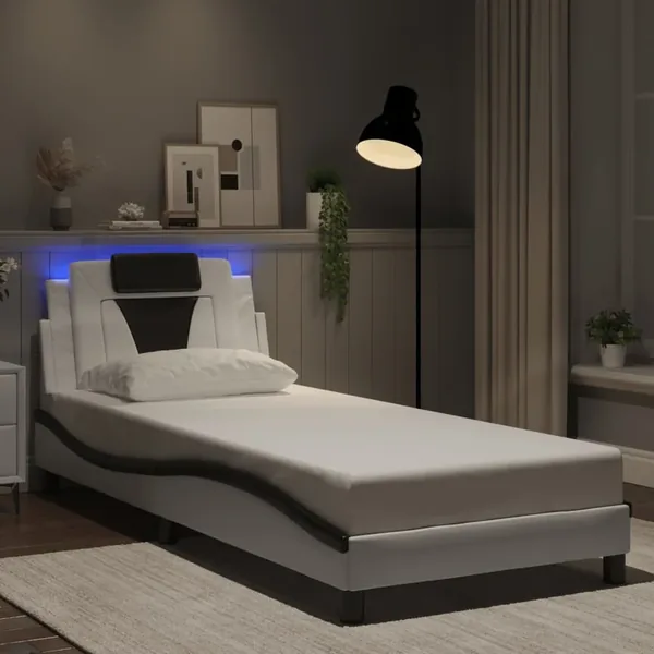 Cadre de lit Viana avec LED sans matelas blanc et noir 80x200 cm
