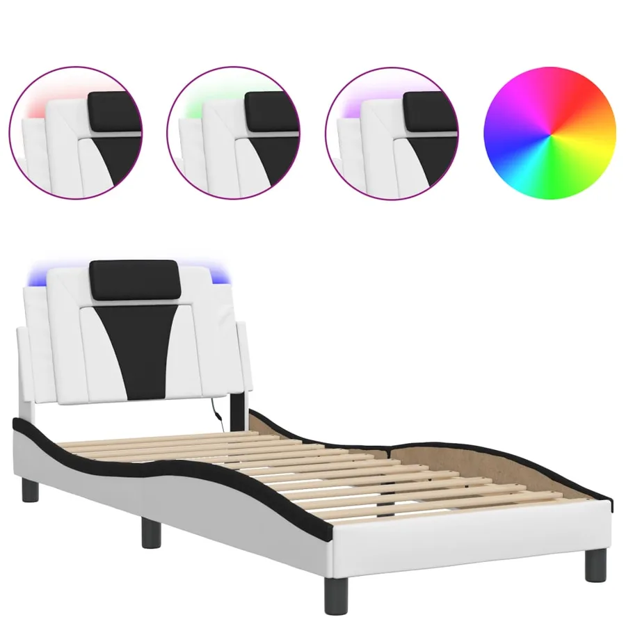 Cadre de lit Viana avec LED sans matelas blanc et noir 80x200 cm - 2
