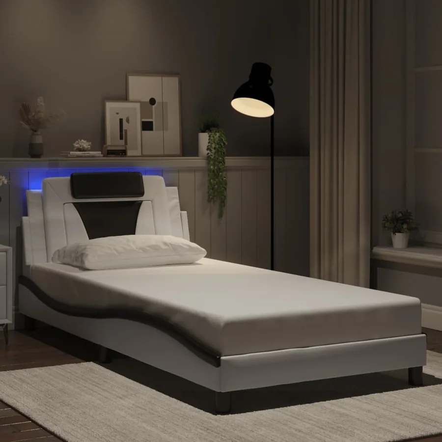 Cadre de lit Viana avec LED sans matelas blanc et noir 100x200 cm