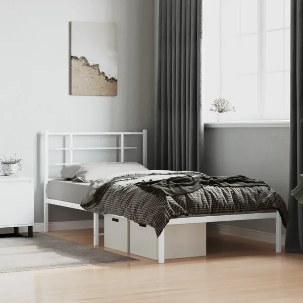Cadre de lit métal sans matelas et tête de lit blanc 100x200 cm