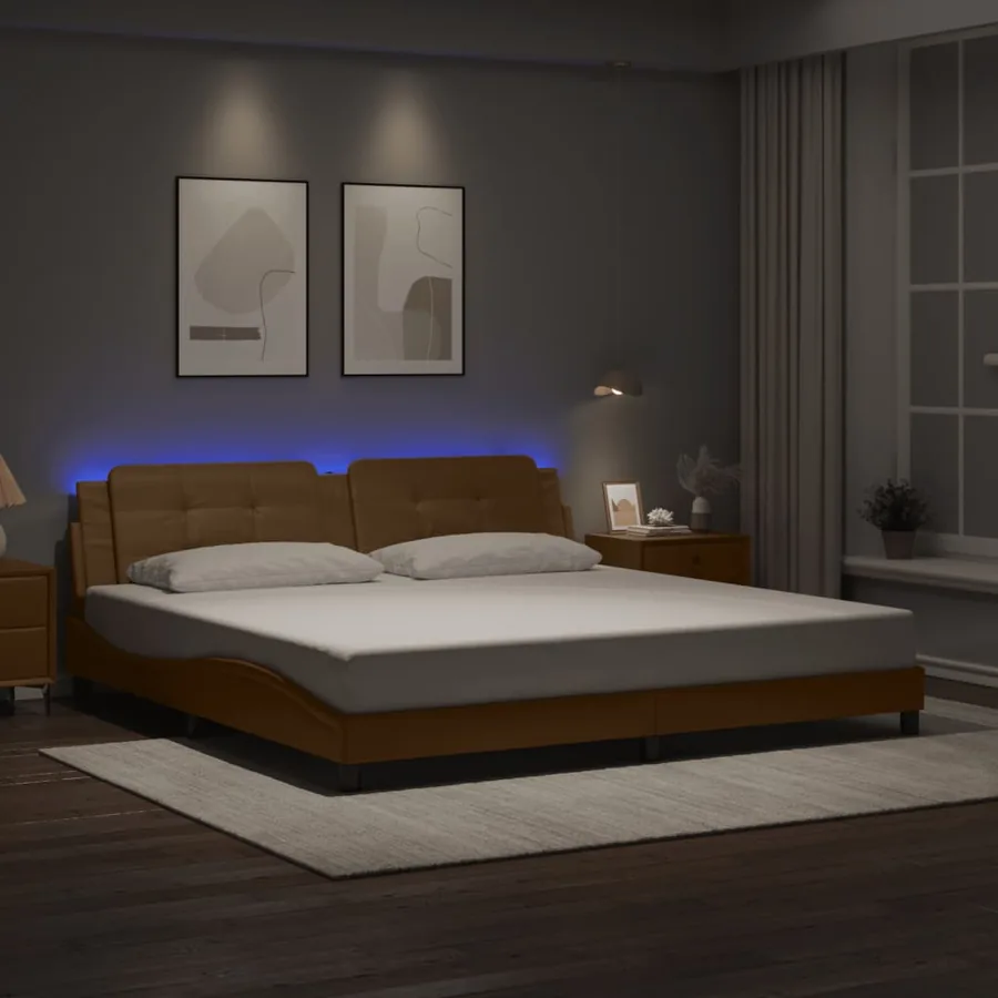 Cadre de lit avec LED sans matelas Zadar cappuccino 200x200 cm