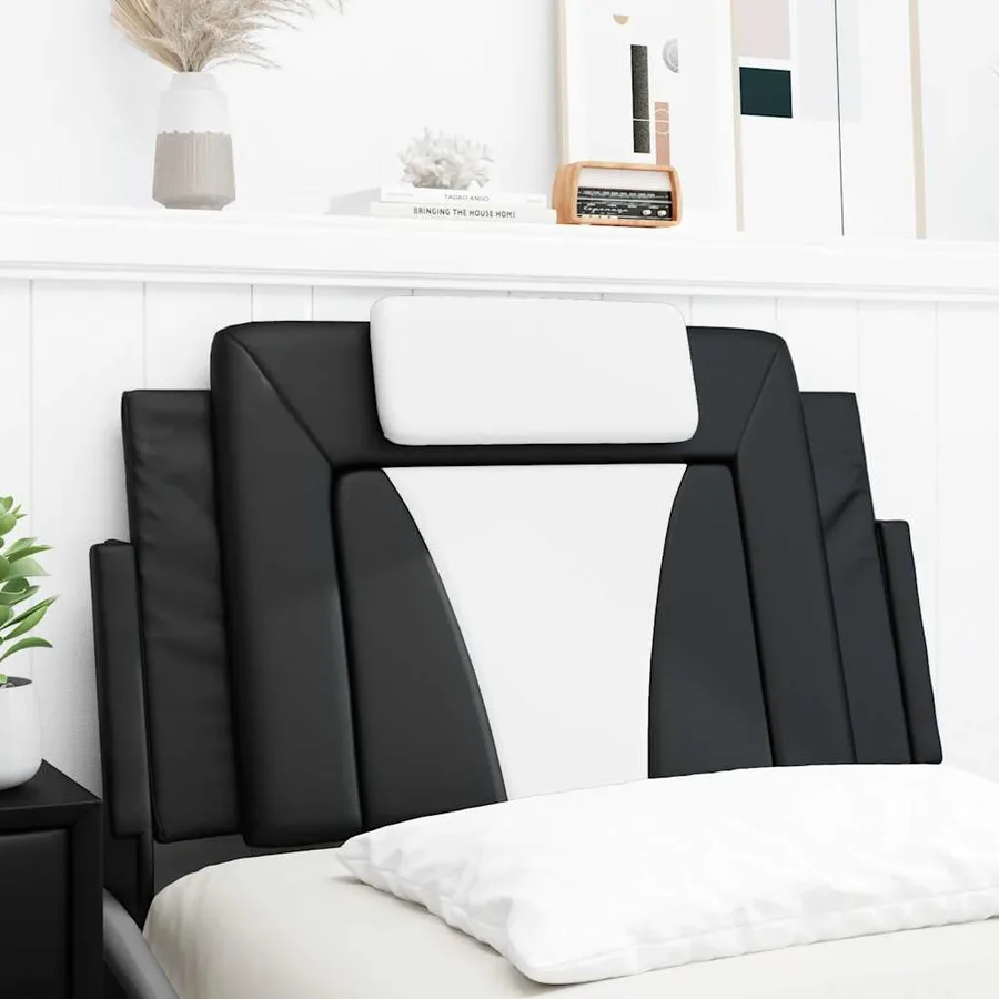 Coussin de tête de lit Viana noir et blanc 80 cm similicuir - 4