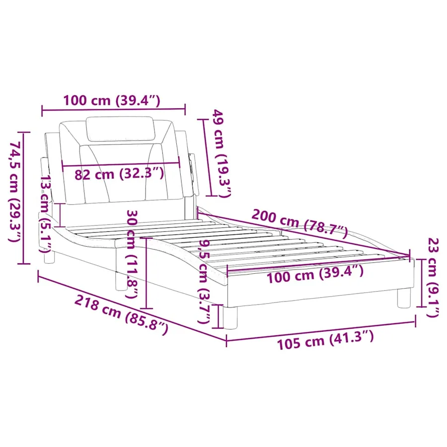 Cadre de lit Viana sans matelas cappuccino 100x200 cm similicuir - 12