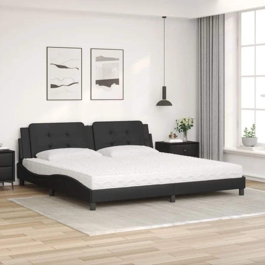 Lit avec matelas Zadar noir 200x200 cm similicuir - 3