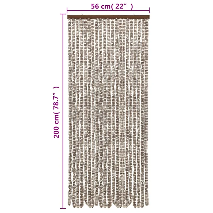 Rideau anti-mouches taupe et blanc 56x200 cm chenille - 7