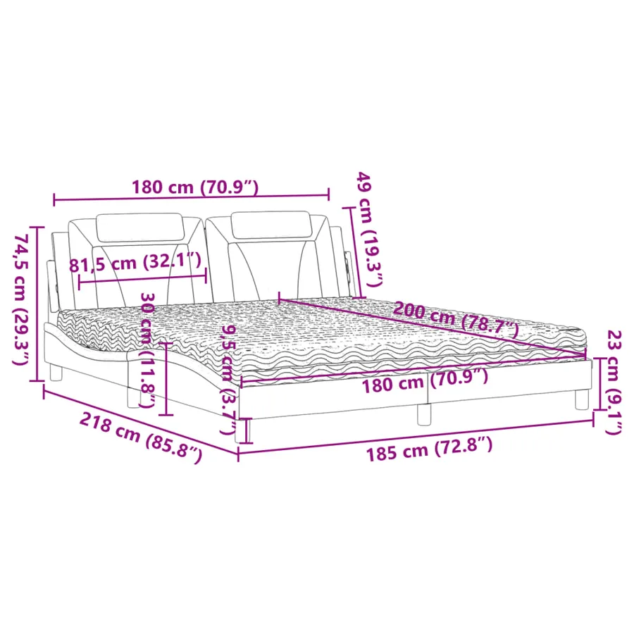 Lit Viana avec matelas blanc 180x200 cm similicuir - 11
