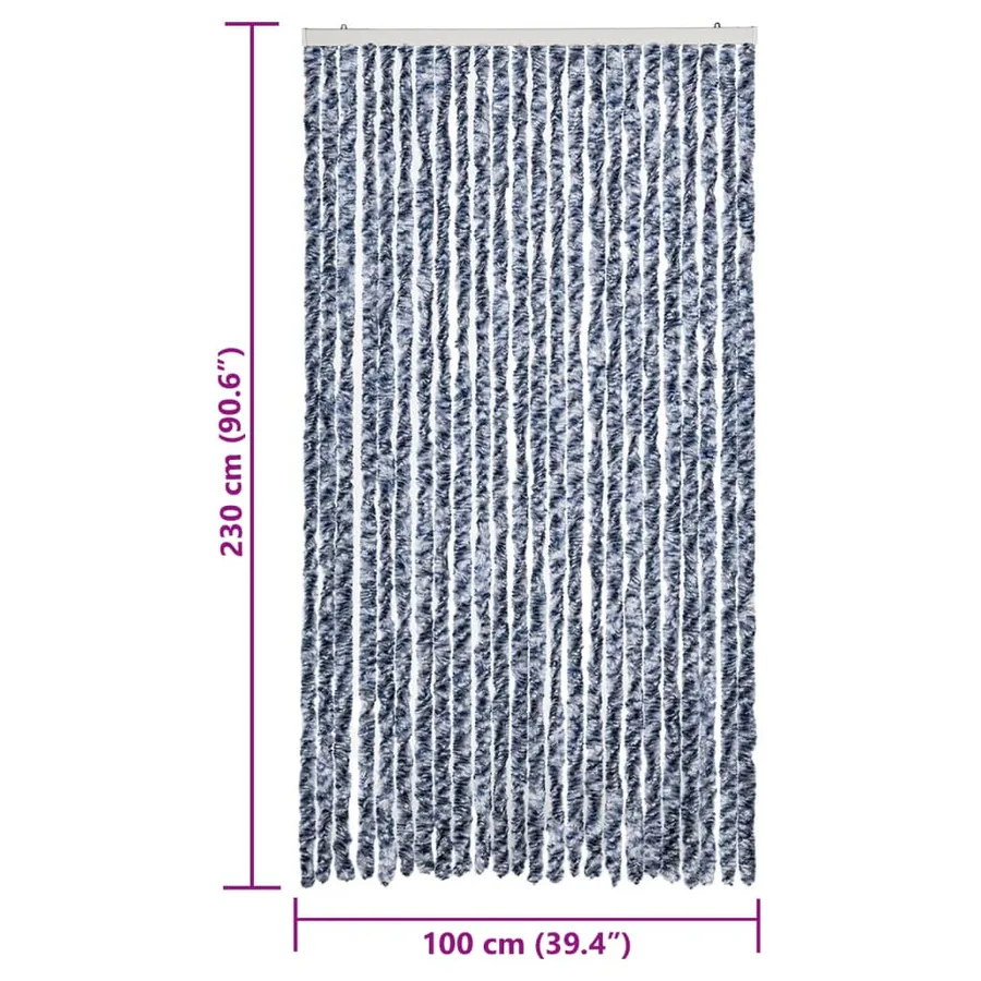 Rideau anti-mouches bleu et blanc 100x230 cm chenille - 7