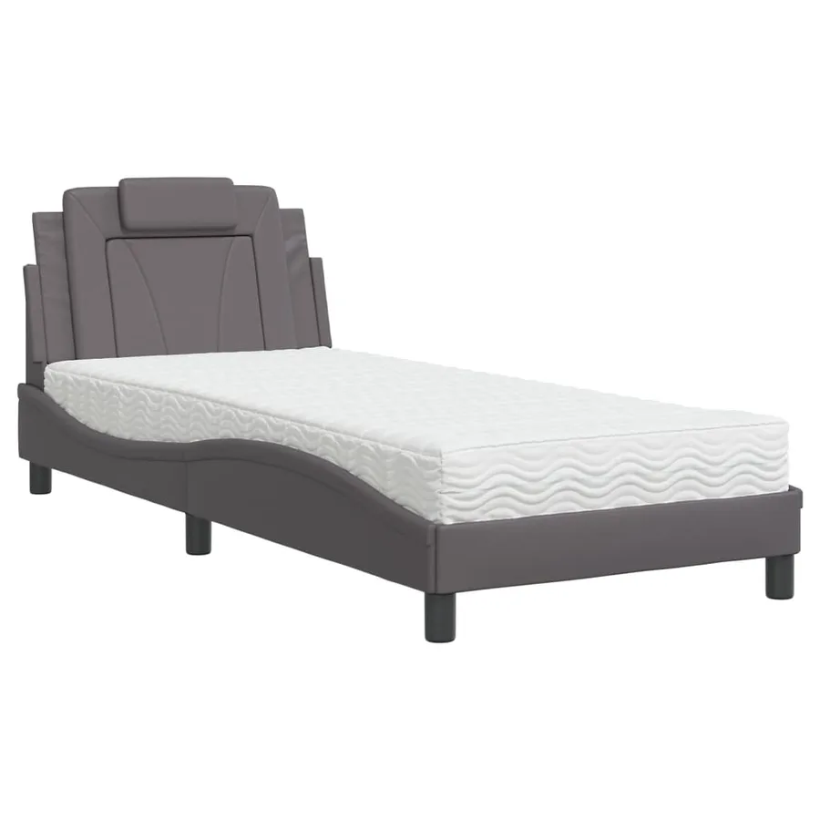 Lit Viana avec matelas gris 80x200 cm similicuir - 2