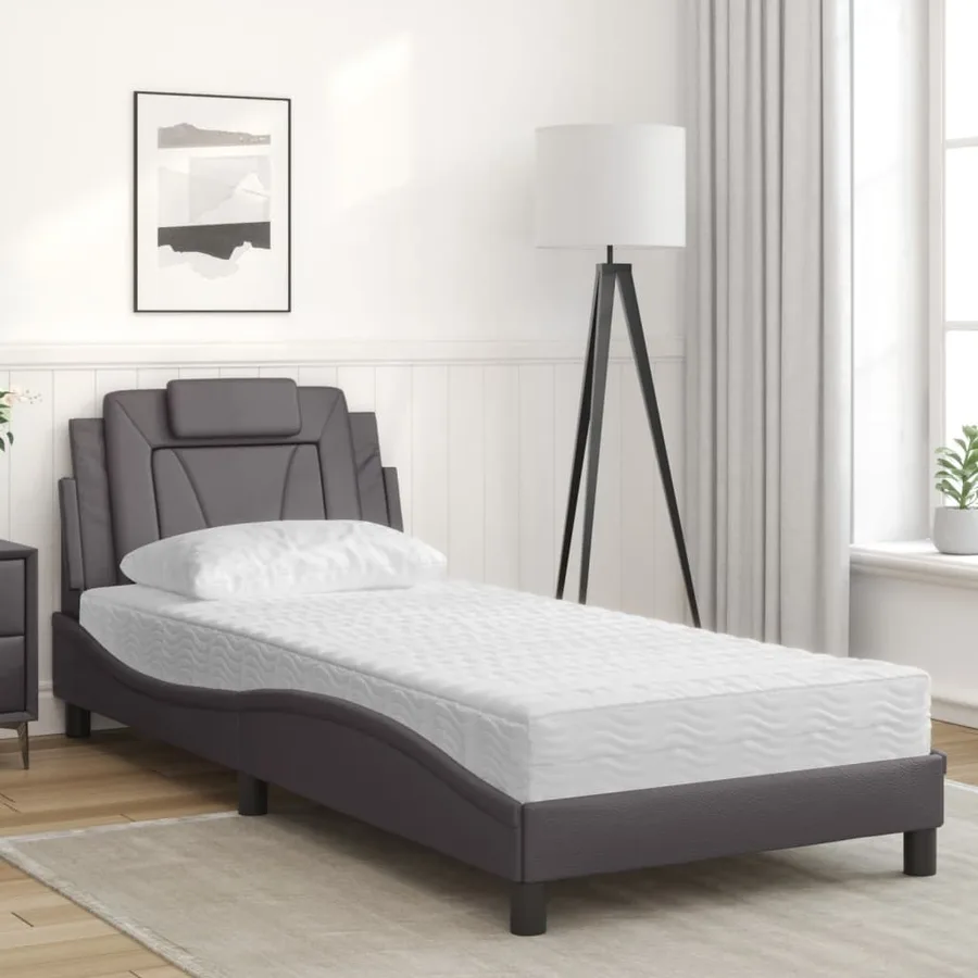 Lit Viana avec matelas gris 80x200 cm similicuir - 3