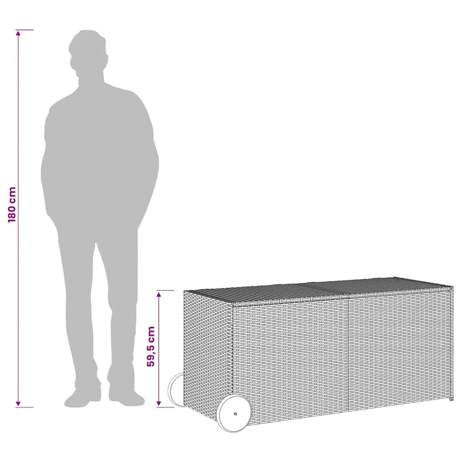 Boîte de rangement de jardin et roues noir 283L résine tressée - 11