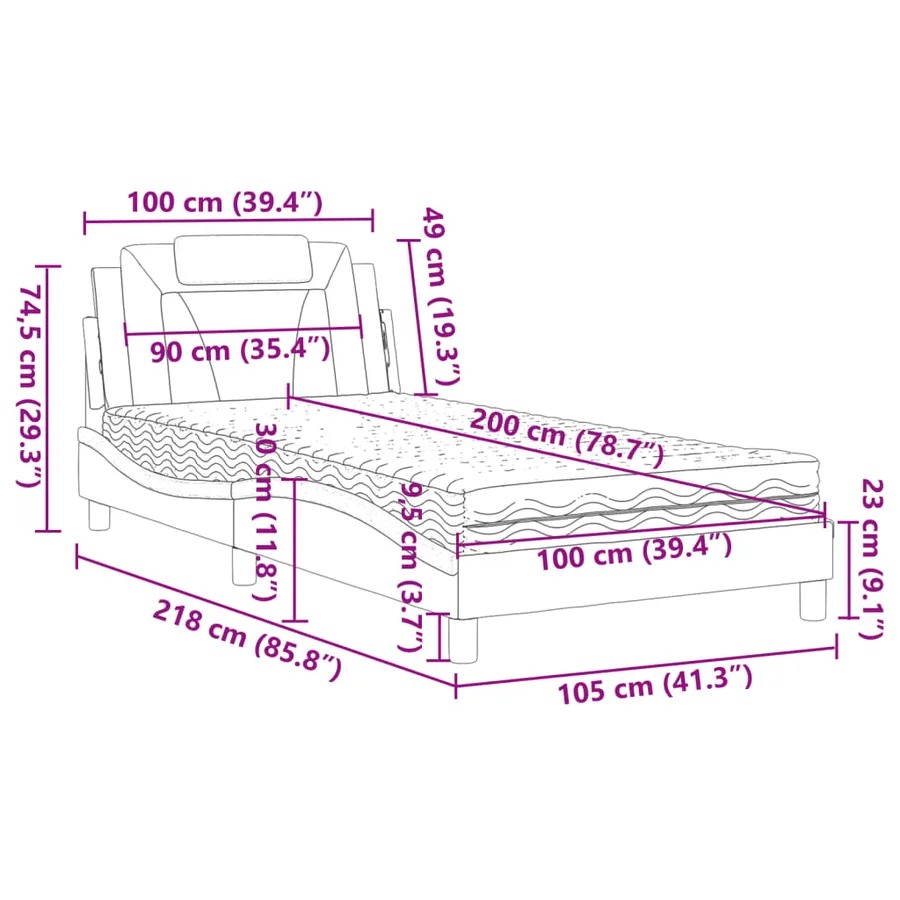 Lit Viana avec matelas blanc 100x200 cm similicuir - 11