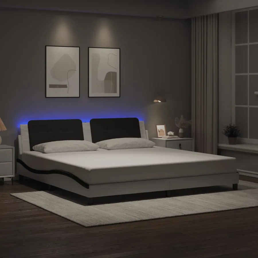 Cadre de lit avec LED sans matelas Zadar blanc et noir 200x200 cm