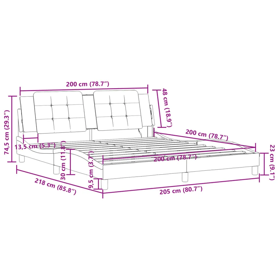 Cadre de lit avec LED sans matelas Zadar blanc et noir 200x200 cm - 17