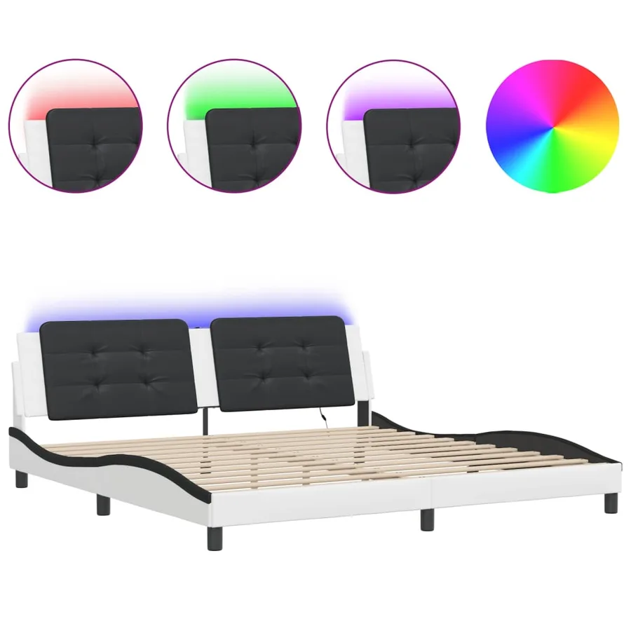 Cadre de lit avec LED sans matelas Zadar blanc et noir 200x200 cm - 2