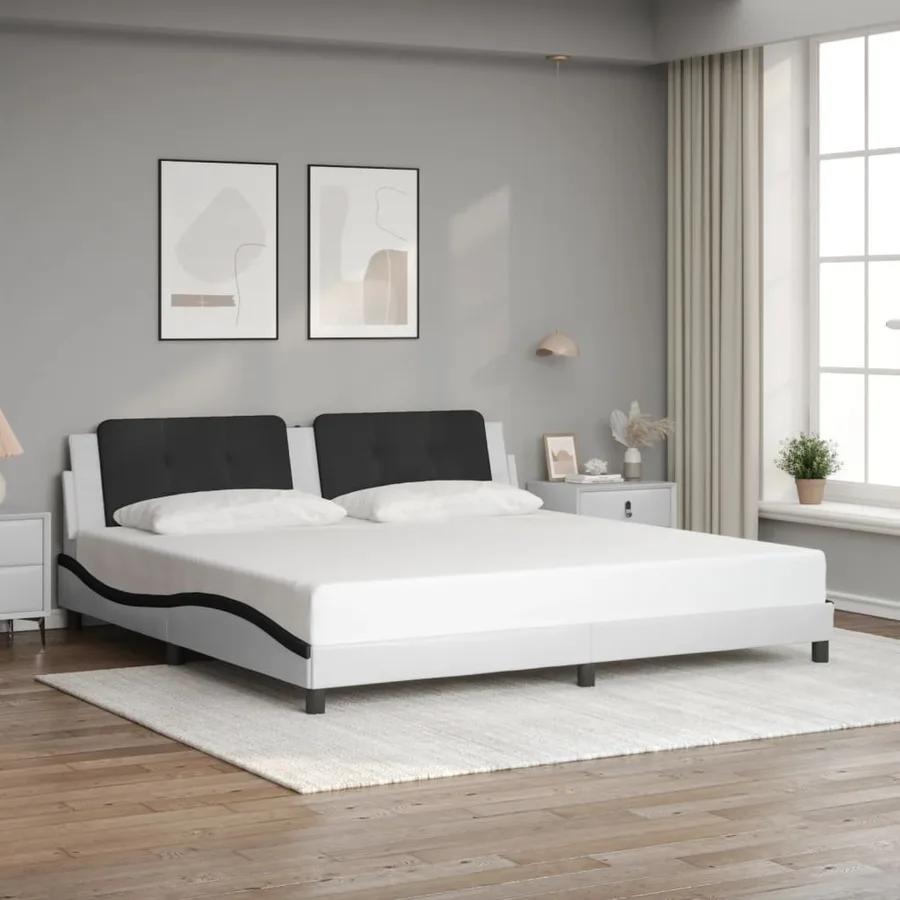 Cadre de lit avec LED sans matelas Zadar blanc et noir 200x200 cm - 4