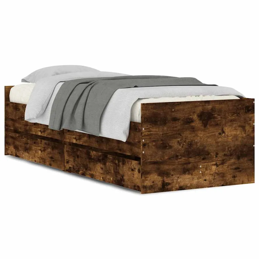 Cadre de lit avec tiroirs sans matelas chêne fumé 90x190 cm - 2