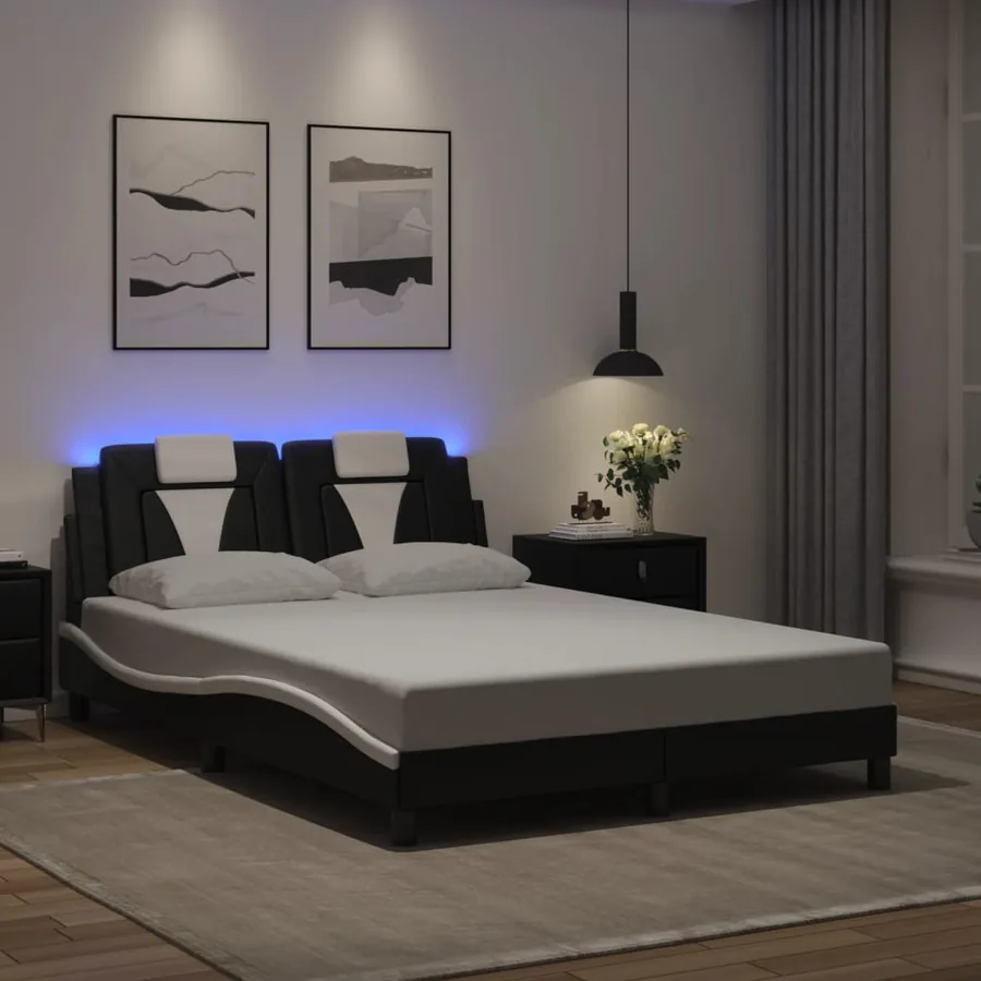Cadre de lit Viana avec LED sans matelas noir et blanc 120x200 cm