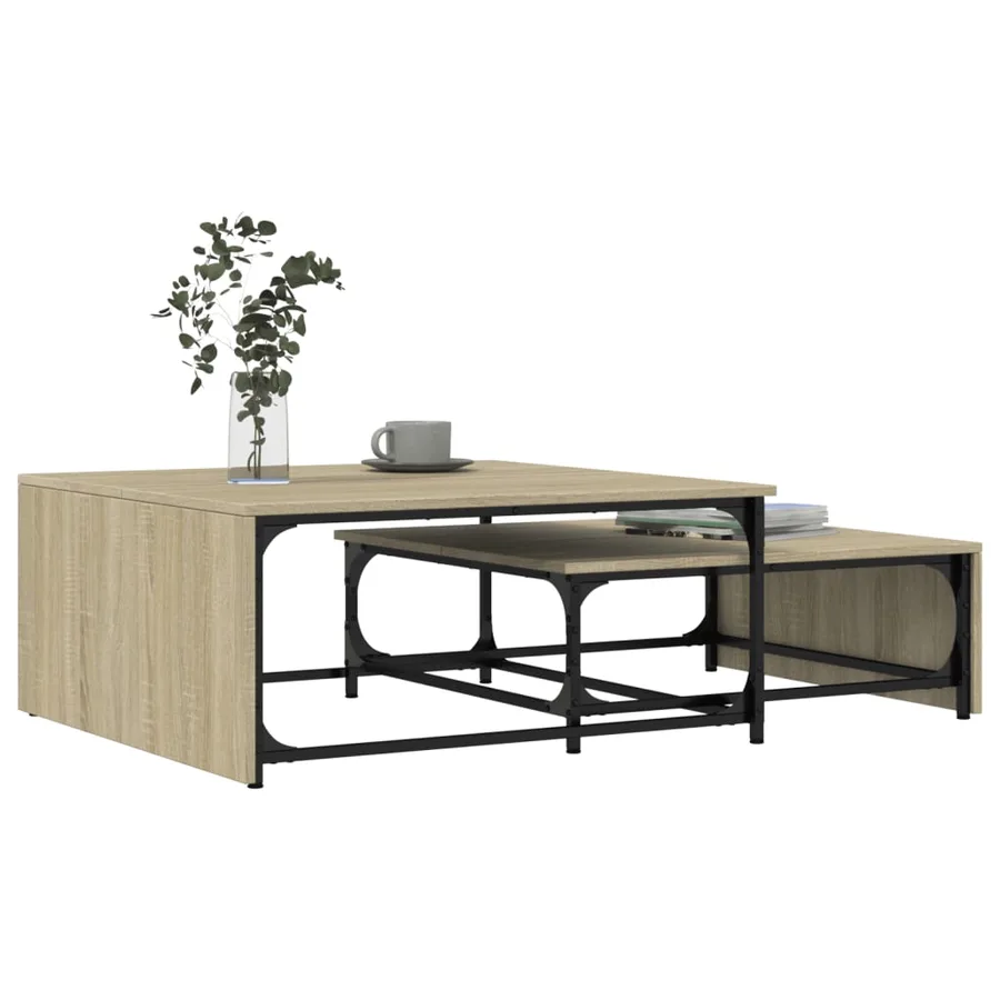 Tables basses gigognes 2 pcs chêne sonoma bois ingénierie métal - 4