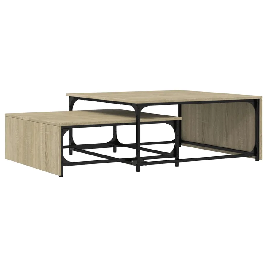 Tables basses gigognes 2 pcs chêne sonoma bois ingénierie métal - 7