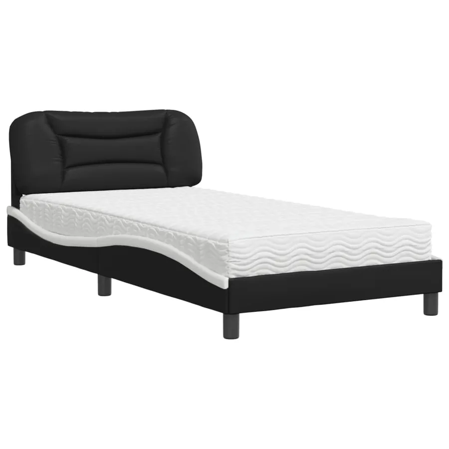 Lit avec matelas Hvar noir et blanc 100x200 cm similicuir - 2