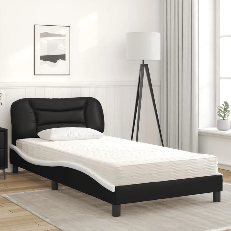 Lit avec matelas Hvar noir et blanc 100x200 cm similicuir - 3