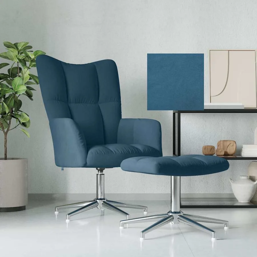 Chaise de relaxation avec tabouret Bleu Velours