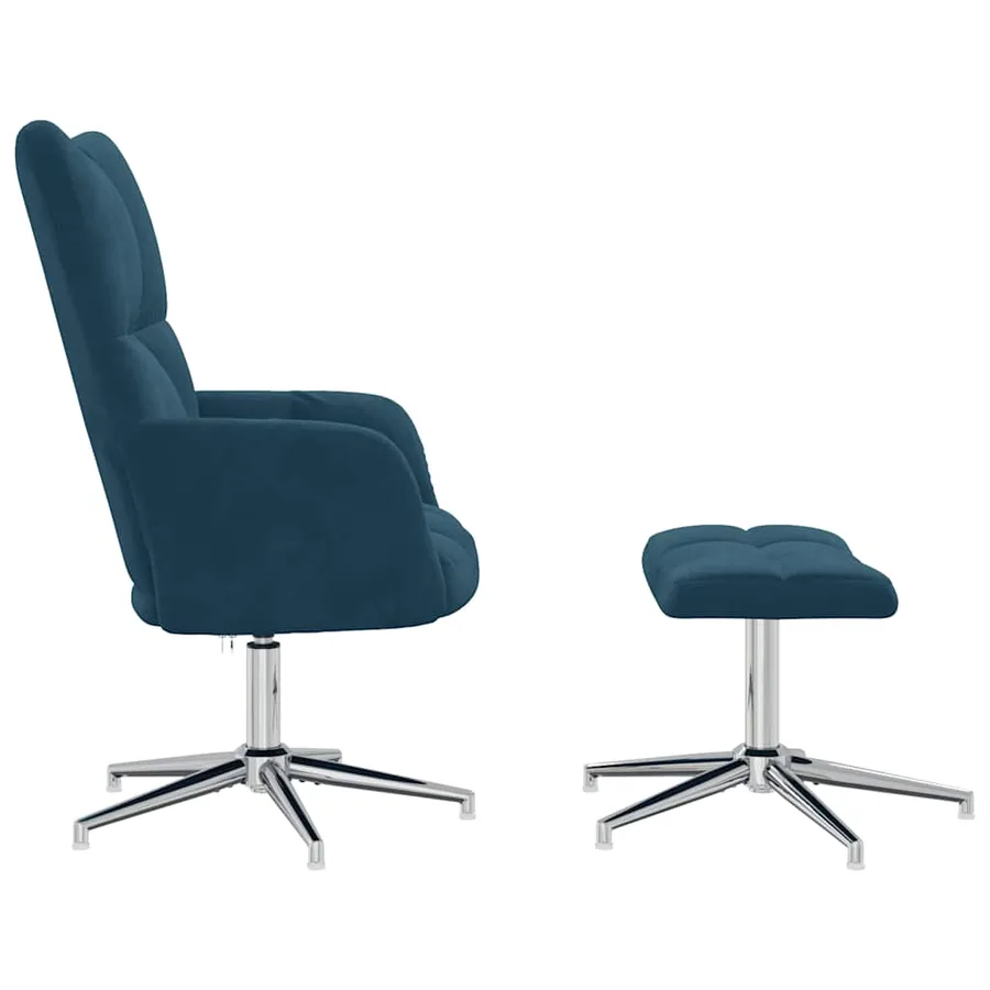 Chaise de relaxation avec tabouret Bleu Velours - 4