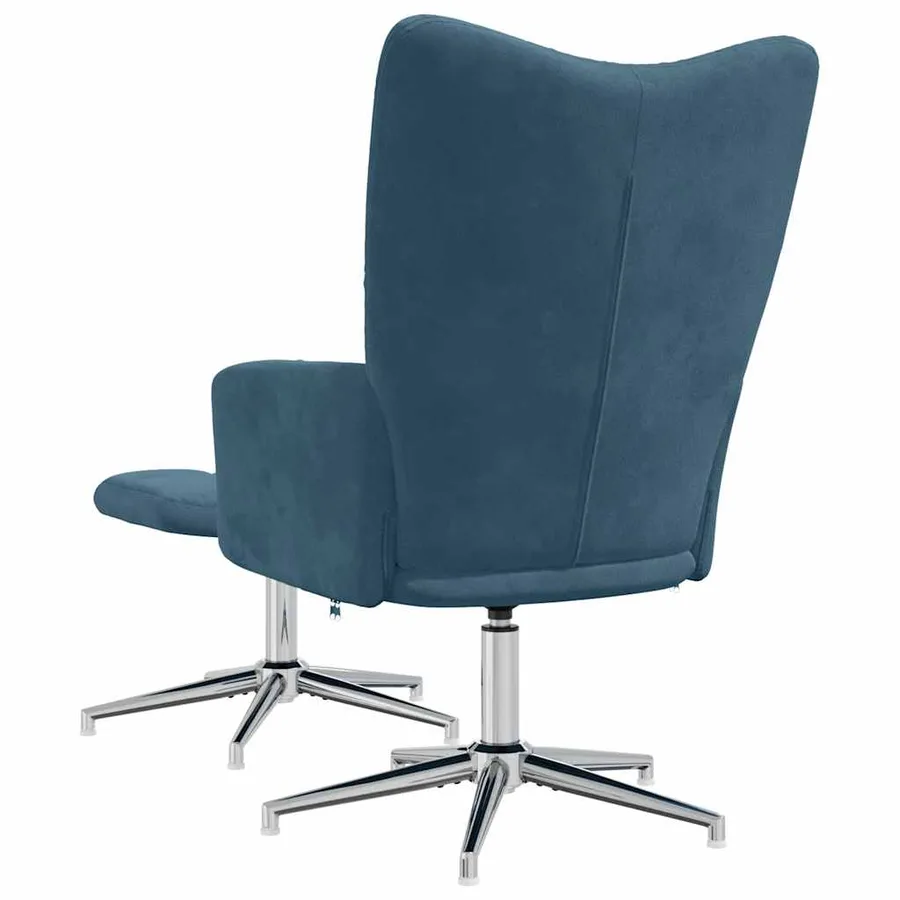 Chaise de relaxation avec tabouret Bleu Velours - 5