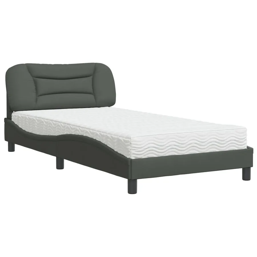Lit avec matelas Hvar gris foncé 100x200 cm tissu - 2