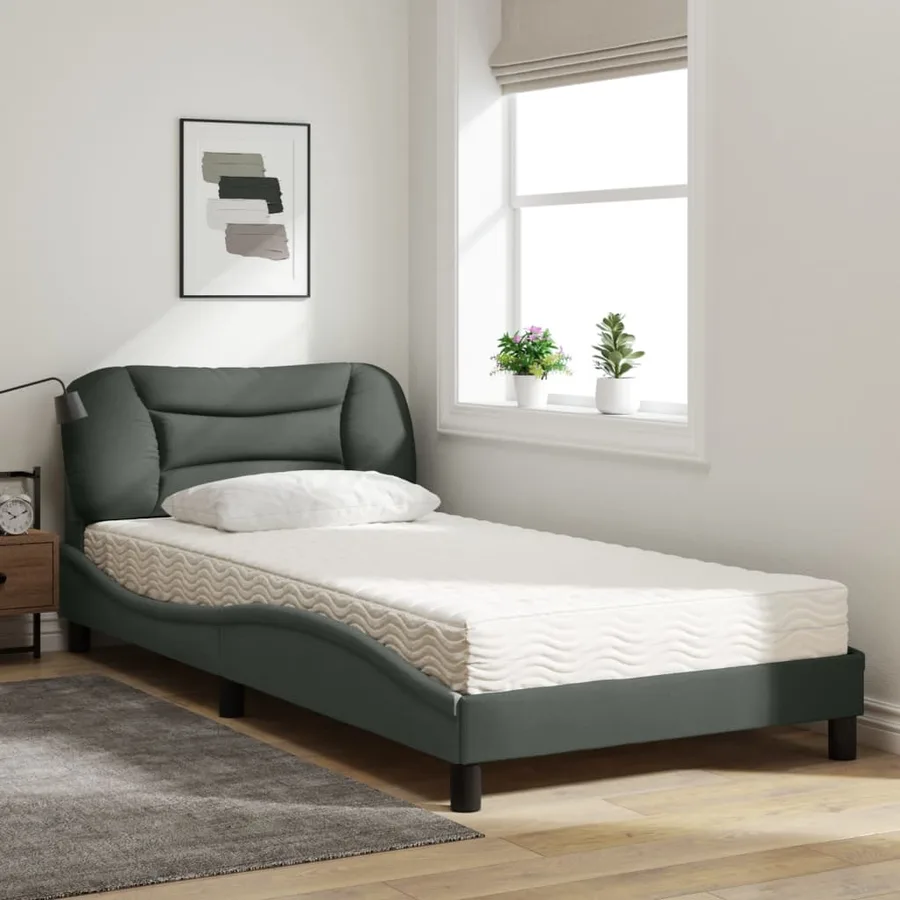 Lit avec matelas Hvar gris foncé 100x200 cm tissu - 3