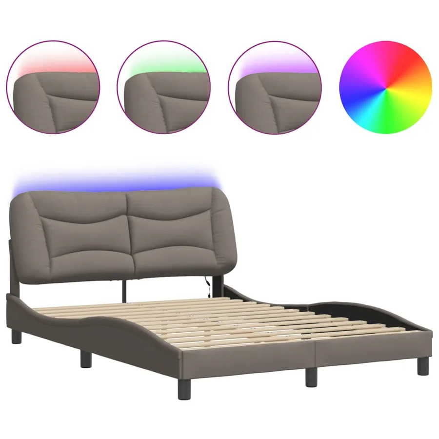 Cadre de lit avec LED sans matelas Hvar taupe 120x200 cm tissu - 2