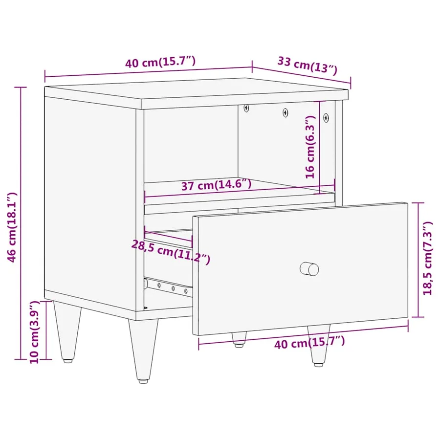 Tables de chevet 2 pcs 40x33x46 cm Bois de manguier solide - 10