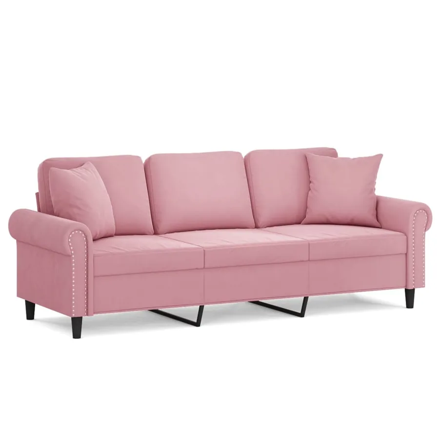 Canapé 3 places avec oreillers décoratifs rose 180 cm velours - 2