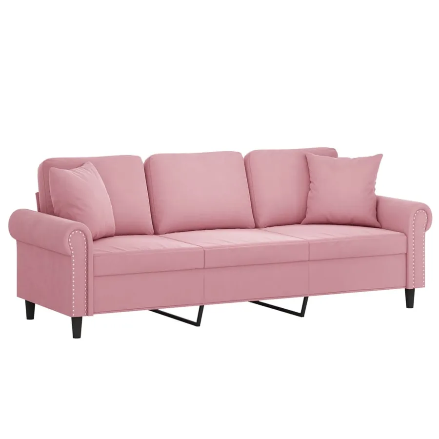 Canapé 3 places avec oreillers décoratifs rose 180 cm velours - 3