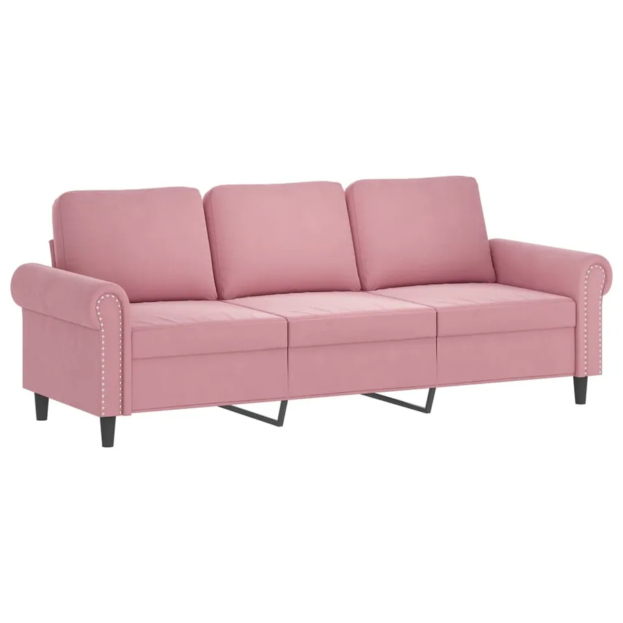 Canapé 3 places avec oreillers décoratifs rose 180 cm velours - 4