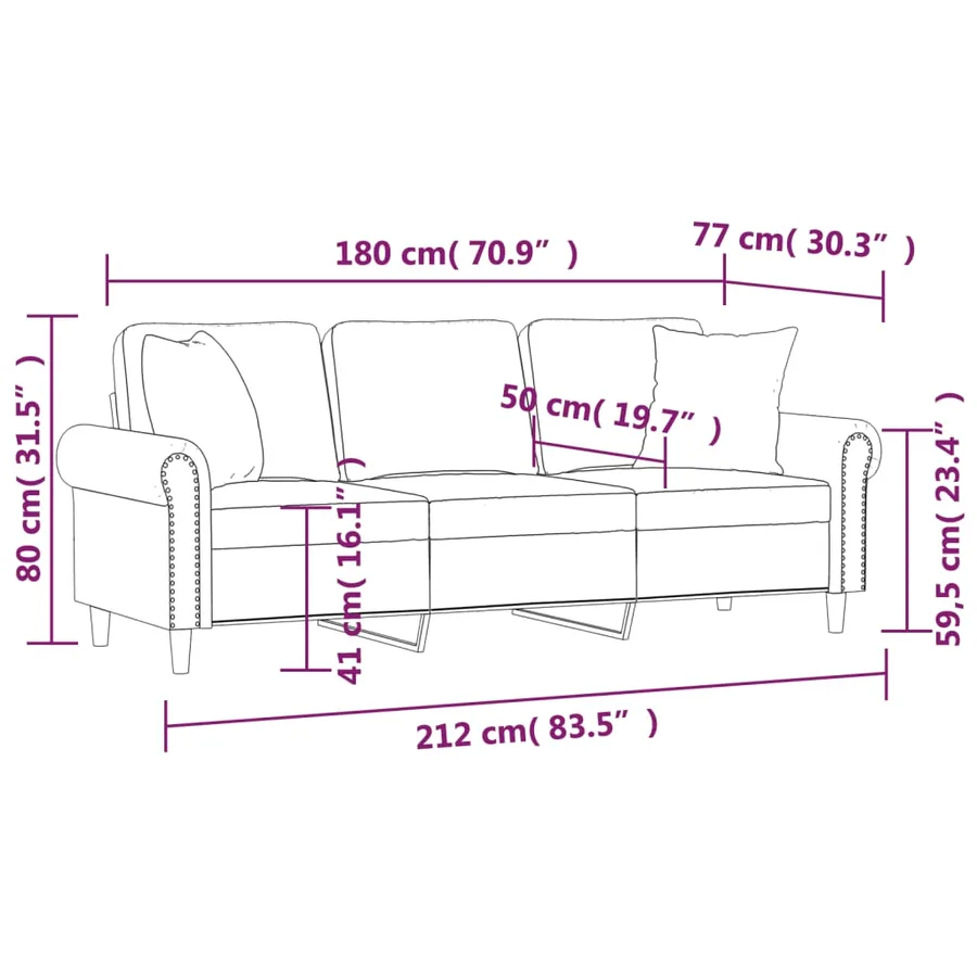 Canapé 3 places avec oreillers décoratifs rose 180 cm velours - 8