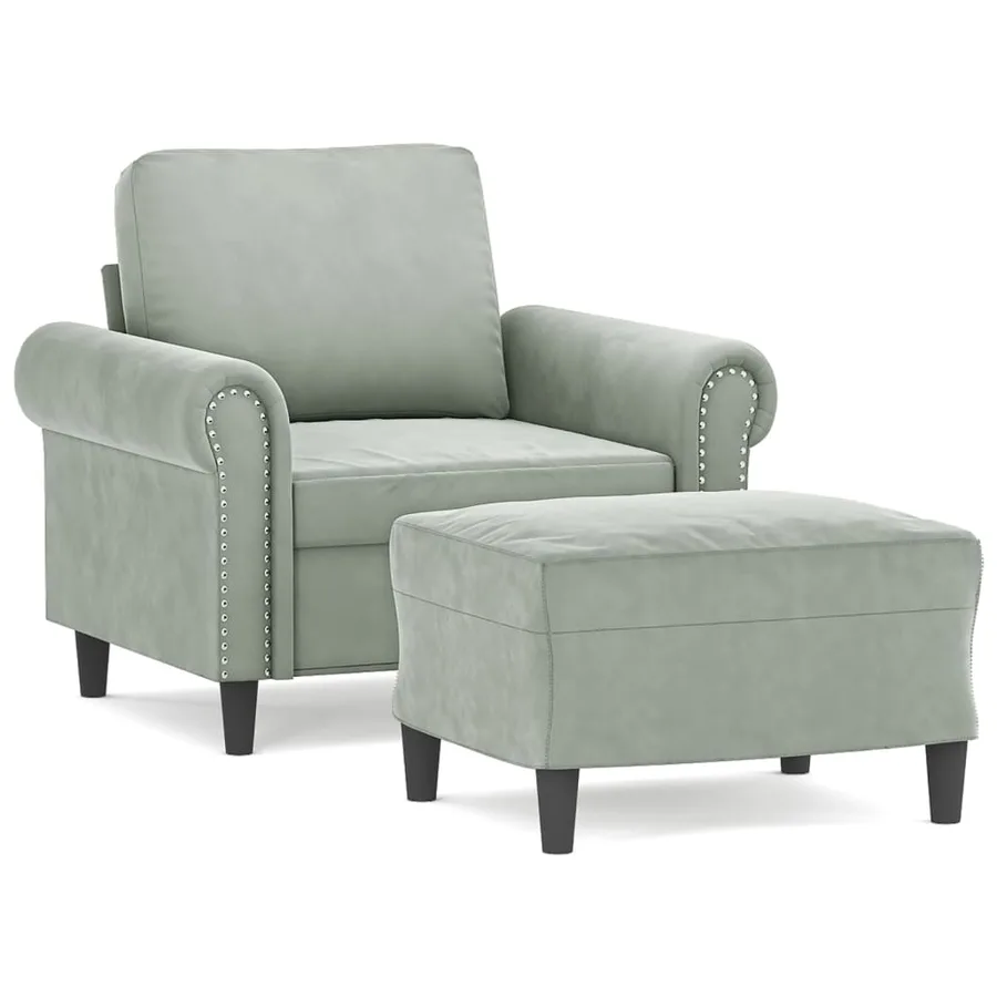 Fauteuil avec repose-pied Gris clair 60 cm Velours - 2