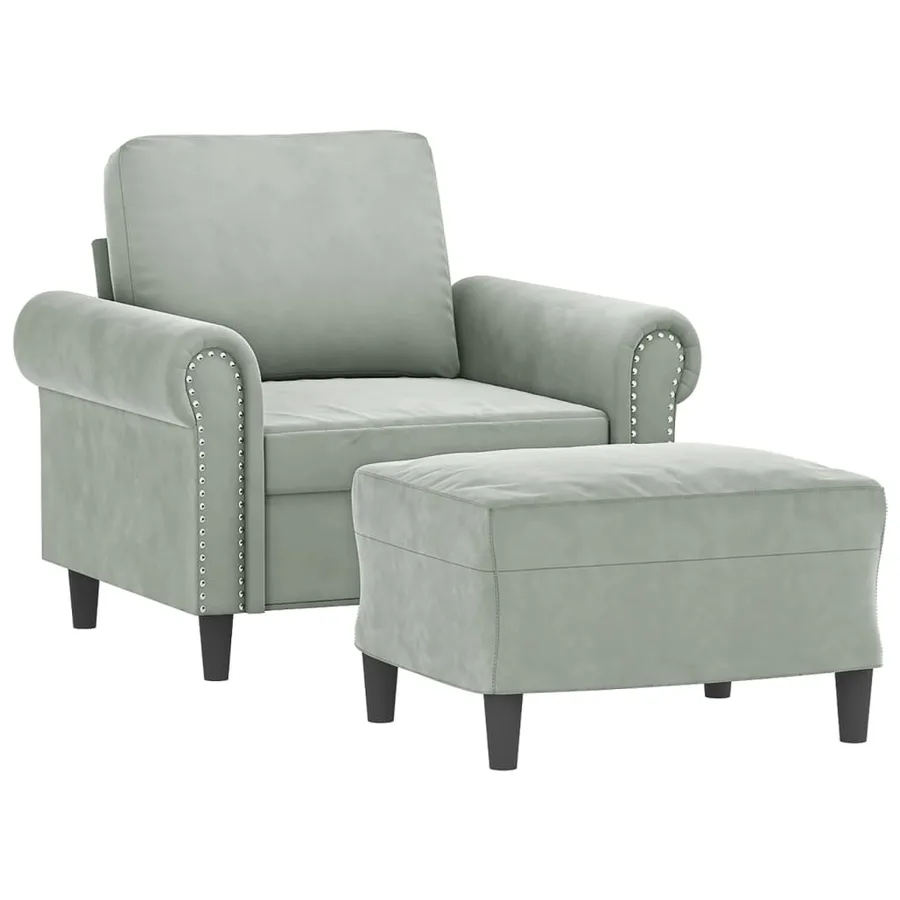 Fauteuil avec repose-pied Gris clair 60 cm Velours - 3
