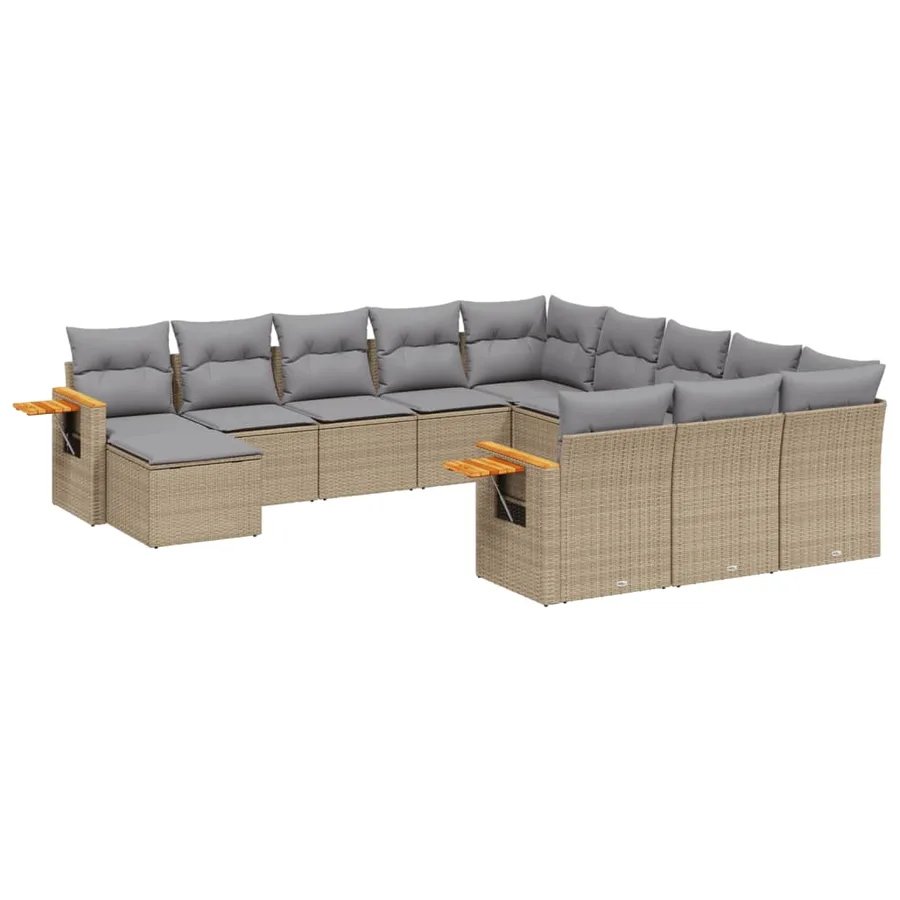 Salon de jardin 11 pcs avec coussins beige résine tressée - 2
