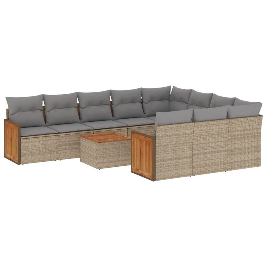 Salon de jardin 11 pcs avec coussins beige résine tressée - 2