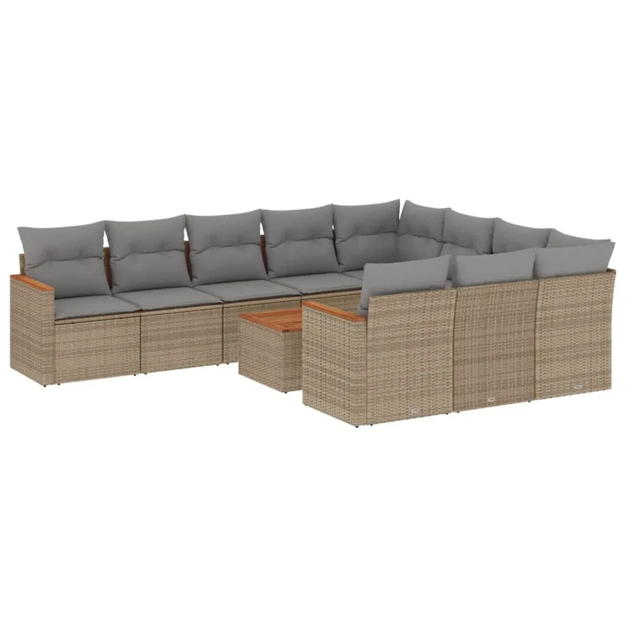 Salon de jardin 11 pcs avec coussins beige résine tressée - 2