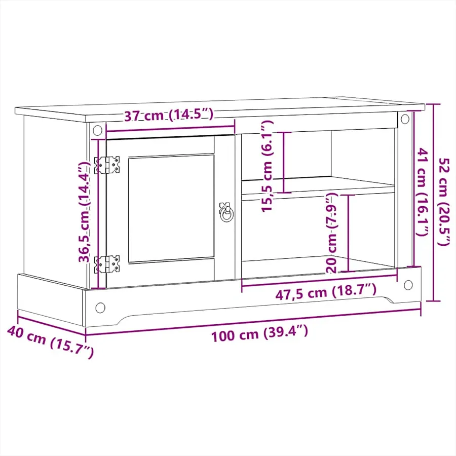 Meuble TV Corona 100x40x52 cm bois de pin massif - 9