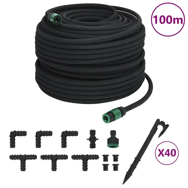 Tuyau d'arrosage de jardin noir 0,6" 100 m caoutchouc