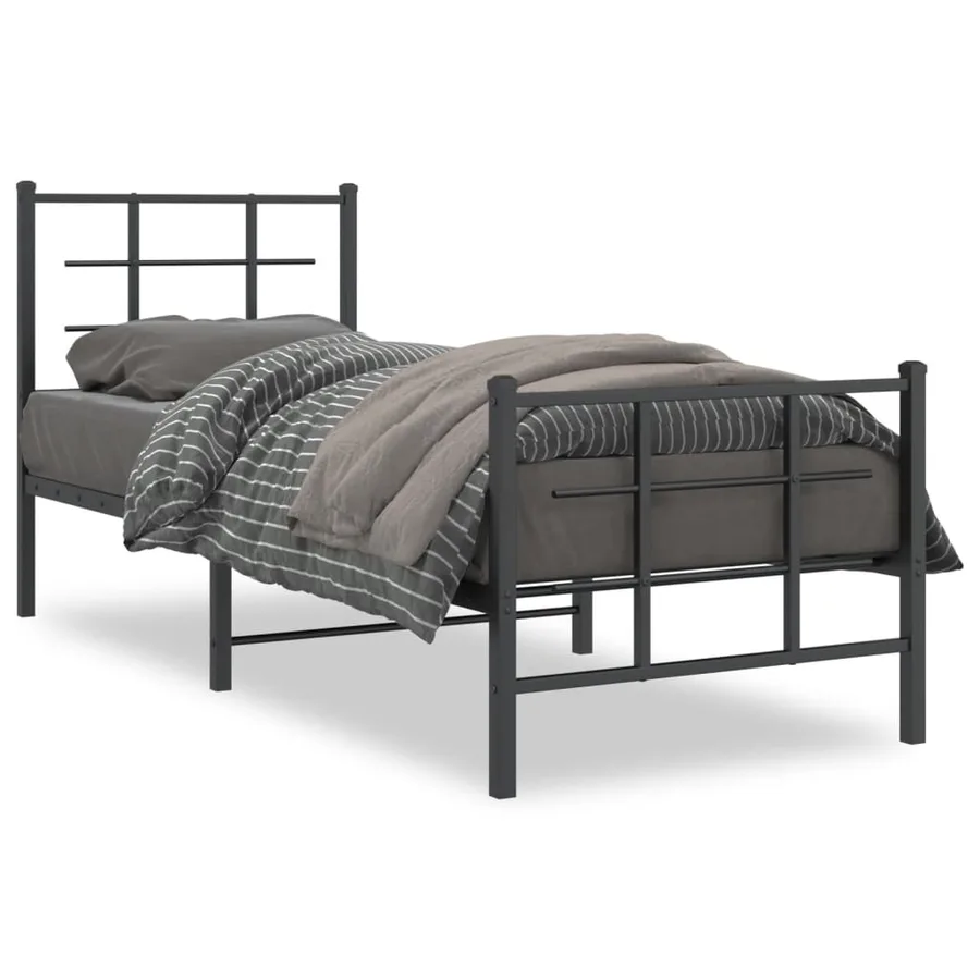 Cadre de lit métal sans matelas avec pied de lit noir 75x190 cm - 2