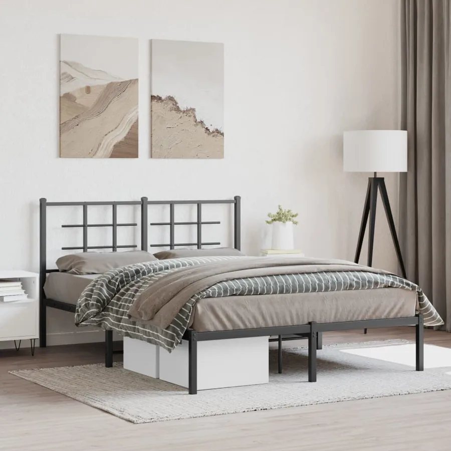 Cadre de lit métal sans matelas avec tête de lit noir 140x200cm