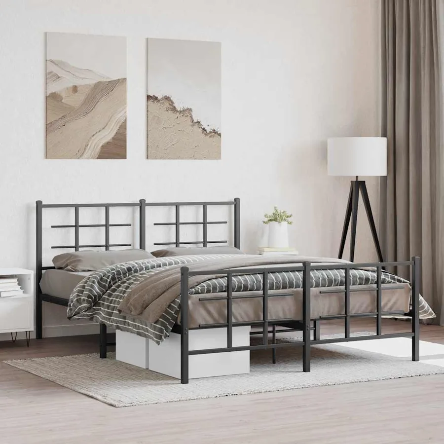 Cadre de lit métal sans matelas avec pied de lit noir 150x200cm